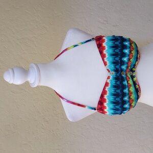 NEW Liz Claiborne Blue Padded Bra Halter Tie Back Bikini Swimsuit Top Size 14